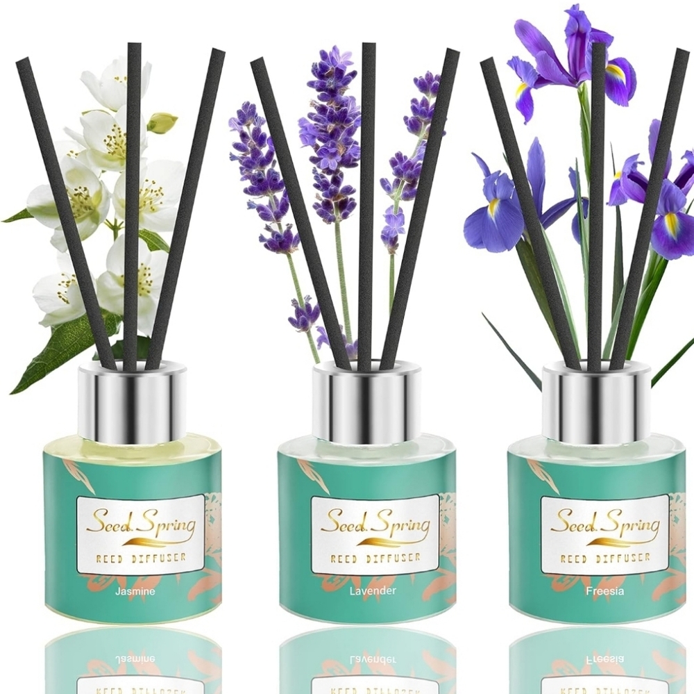 Reed Diffuser Set of 3, Seed Spring Lavender Jasmine Freesia Oil Scent Diffuser